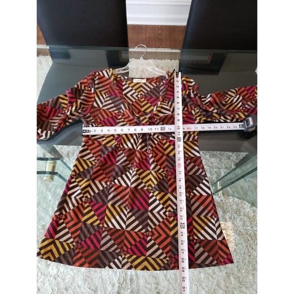 Women's One World Multicolor Tunic Top L Boho V Neck 3/4 Sleeve Stretch Knit - Picture 12 of 12